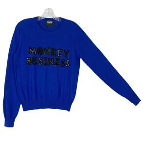 NWOT MARKUS LUPFER Sweater M Royal Blue Merino Wool Beaded Monkey Business